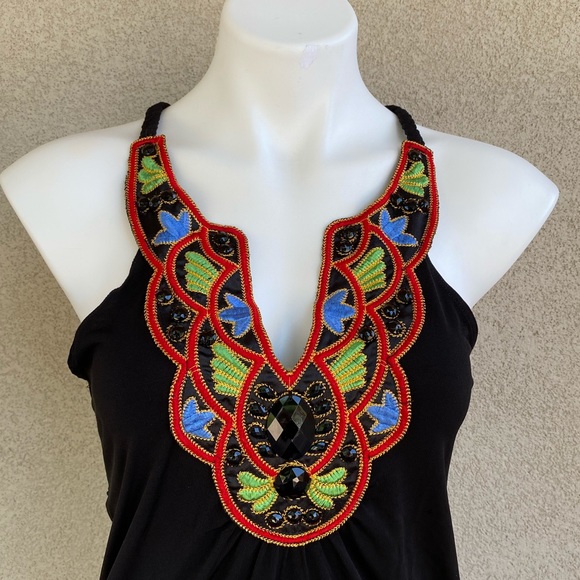 Heavy Embellished Embroidered Stone Halter Shirt - Picture 2 of 4